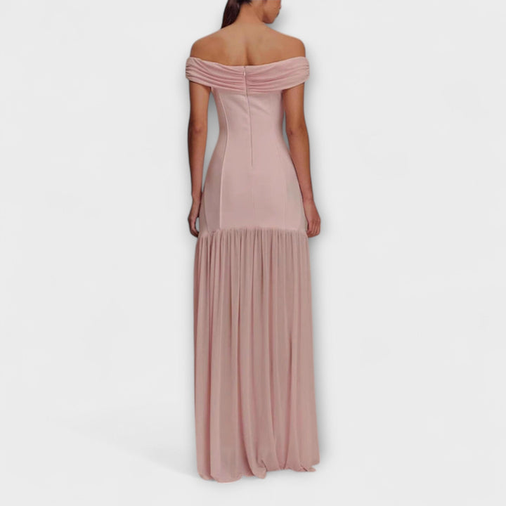 Maelie - Elegantní bezramínková bodycon maxi šaty s květinovými ozdobami