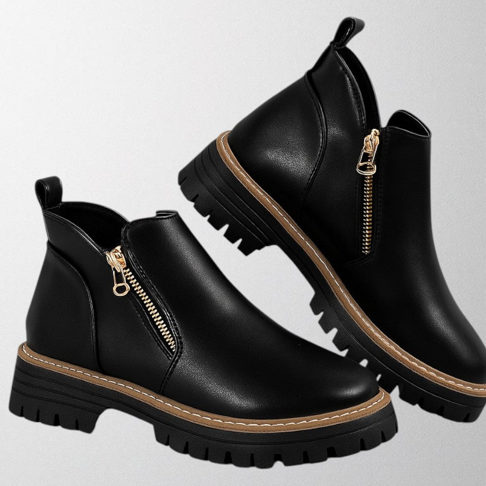 Olivia – Trendy kotníkové boty v černé PU kůži pro ženy