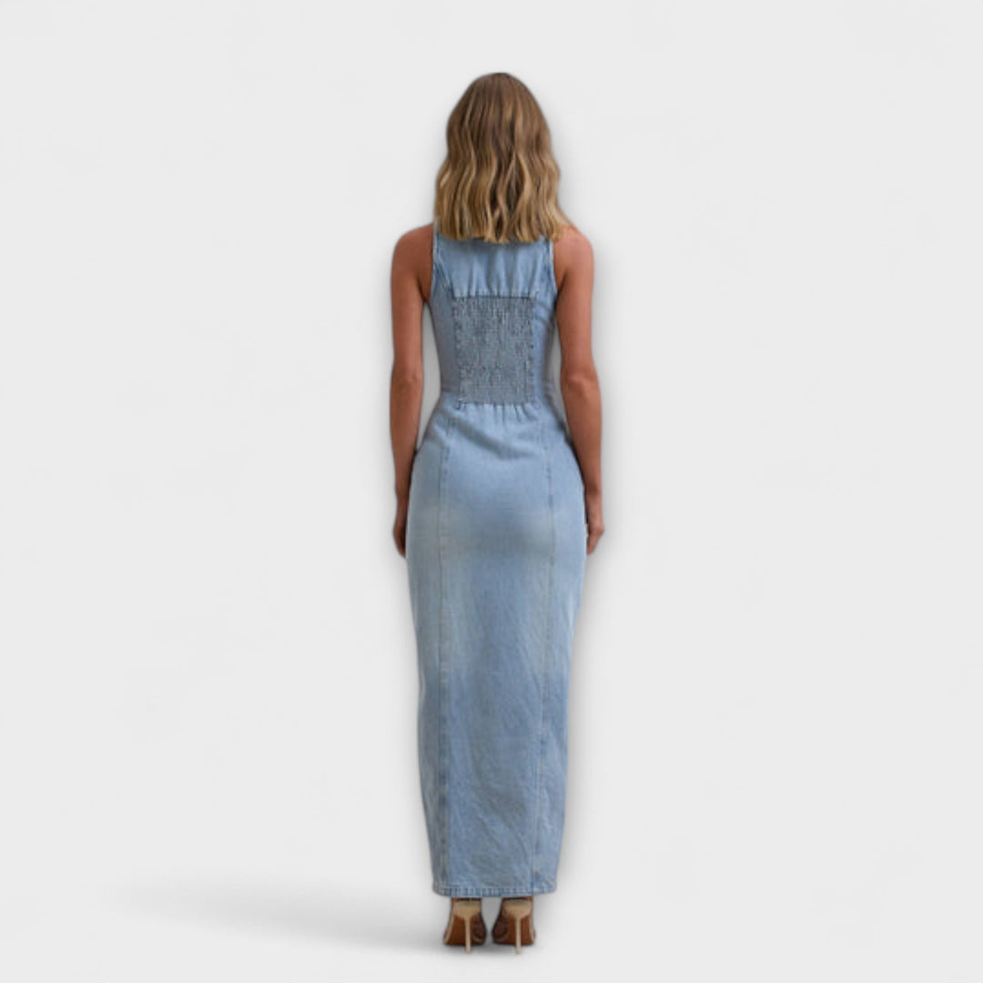 Lacey - Maxi šaty z denimu s mírným praním