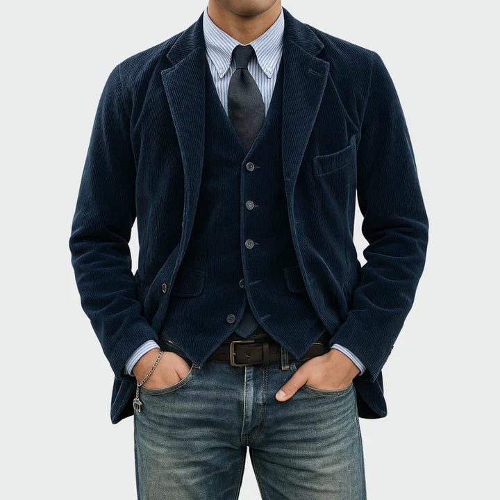 Arthur | Elegantní sako + vesta z pruhované sametové tkaniny