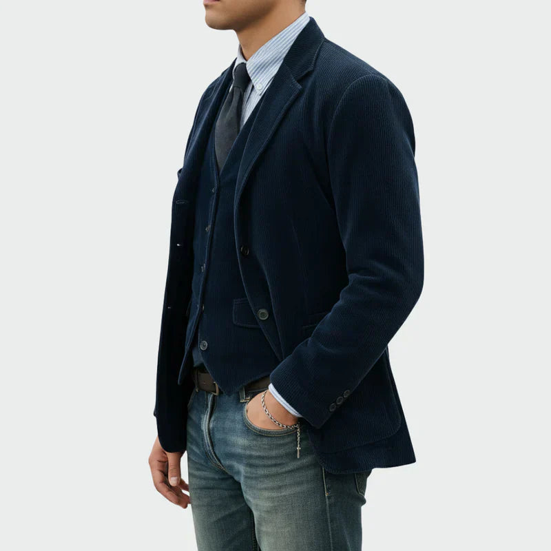 Arthur | Elegantní sako + vesta z pruhované sametové tkaniny
