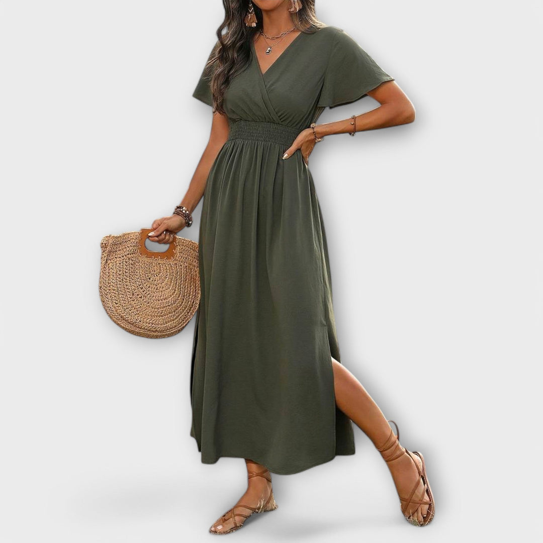 Heather - Elegantní Boho Šaty s Výstřihem do V a Dlouhými Rukávy
