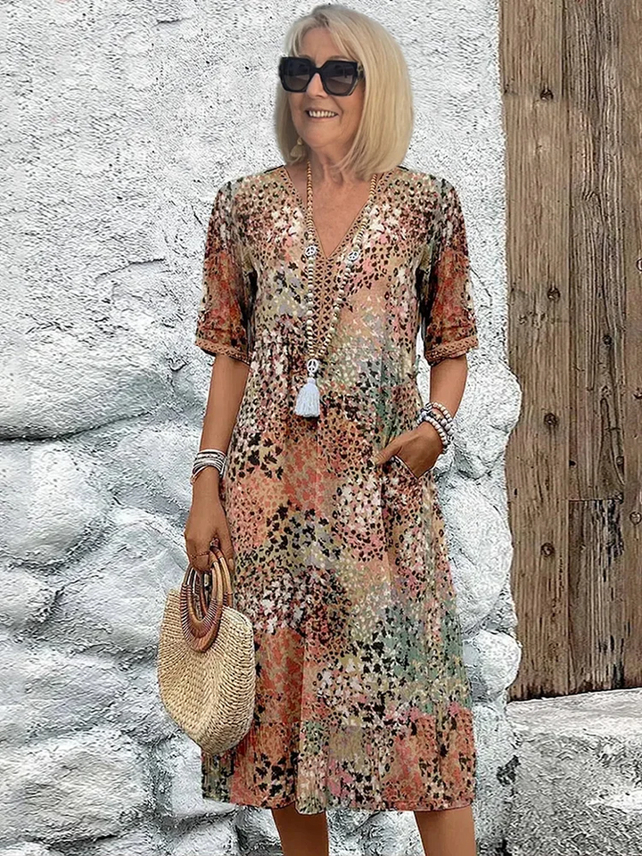 Elara – Elegantní vzorované midi šaty